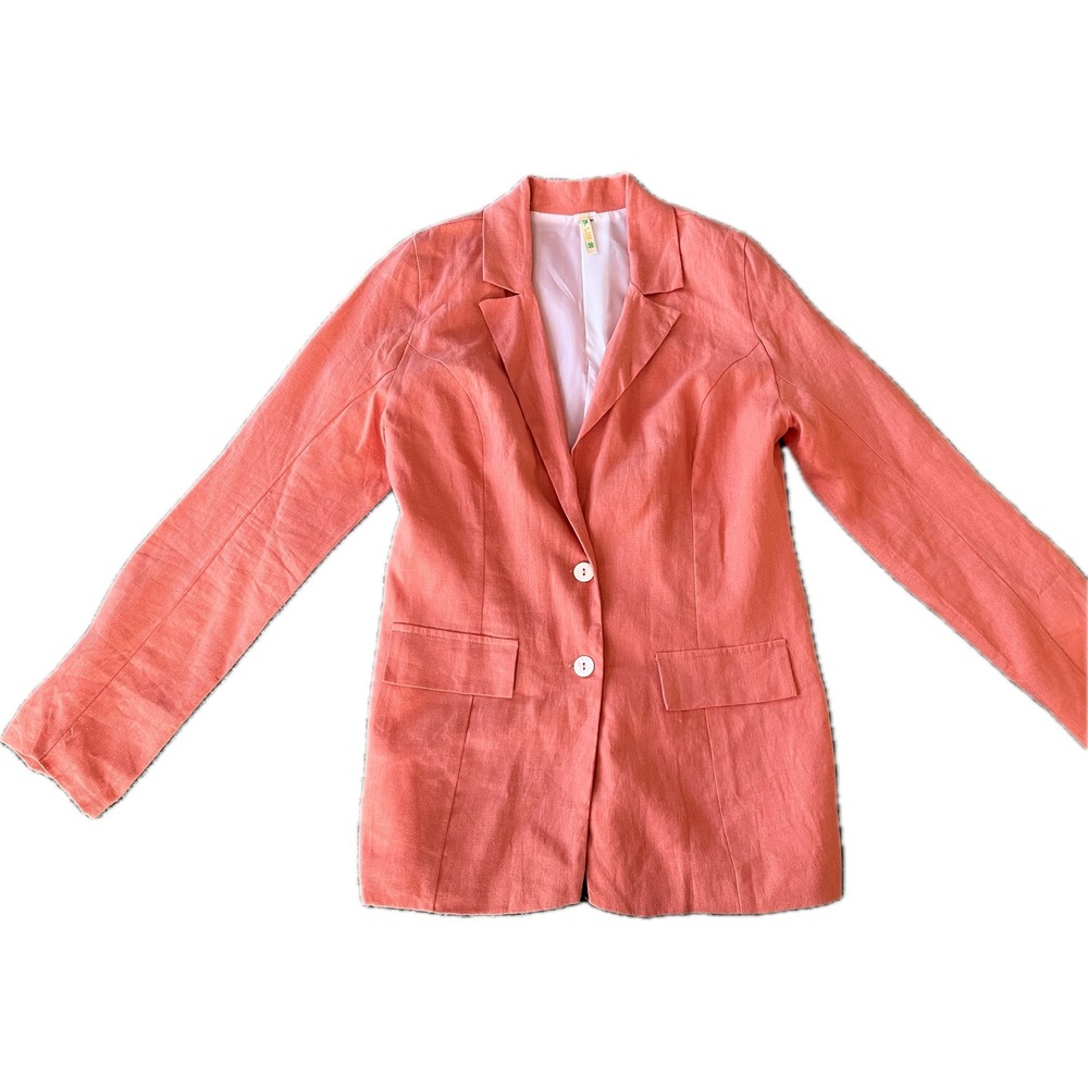 Lush Orange Linen Blend Two Button Blazer Jacket Womens Small
